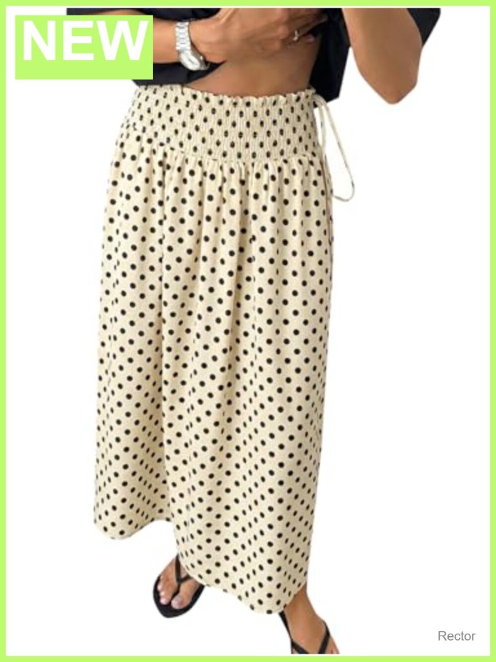 Womens Polka Dot Maxi Skirt Boho Smocked High Waist Tie A-Line